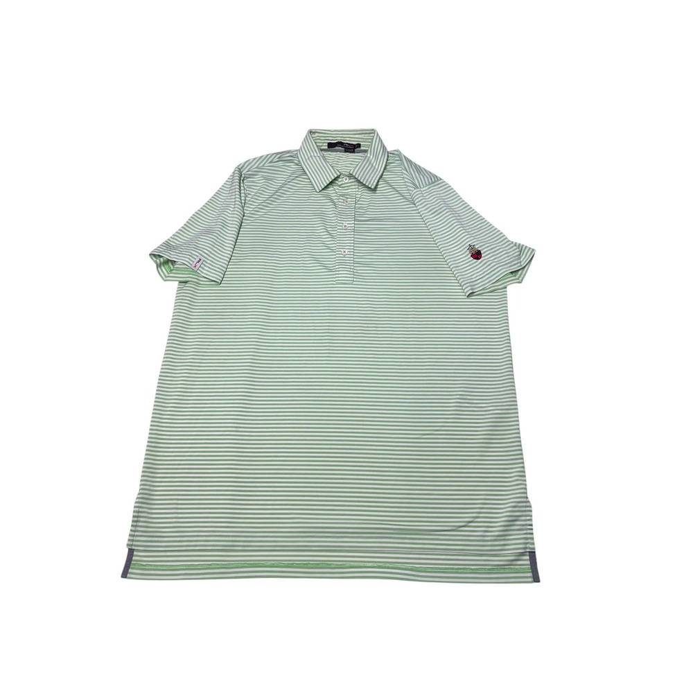 RLX Ralph Lauren Mens Large Mint Green White Striped‎ Golf Polo Shirt Stretch